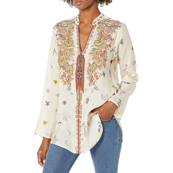 Johnny Was Tops - NEW Johnny Was Women Bania Ivory Cupra Embroidered Tunic Blouse Top